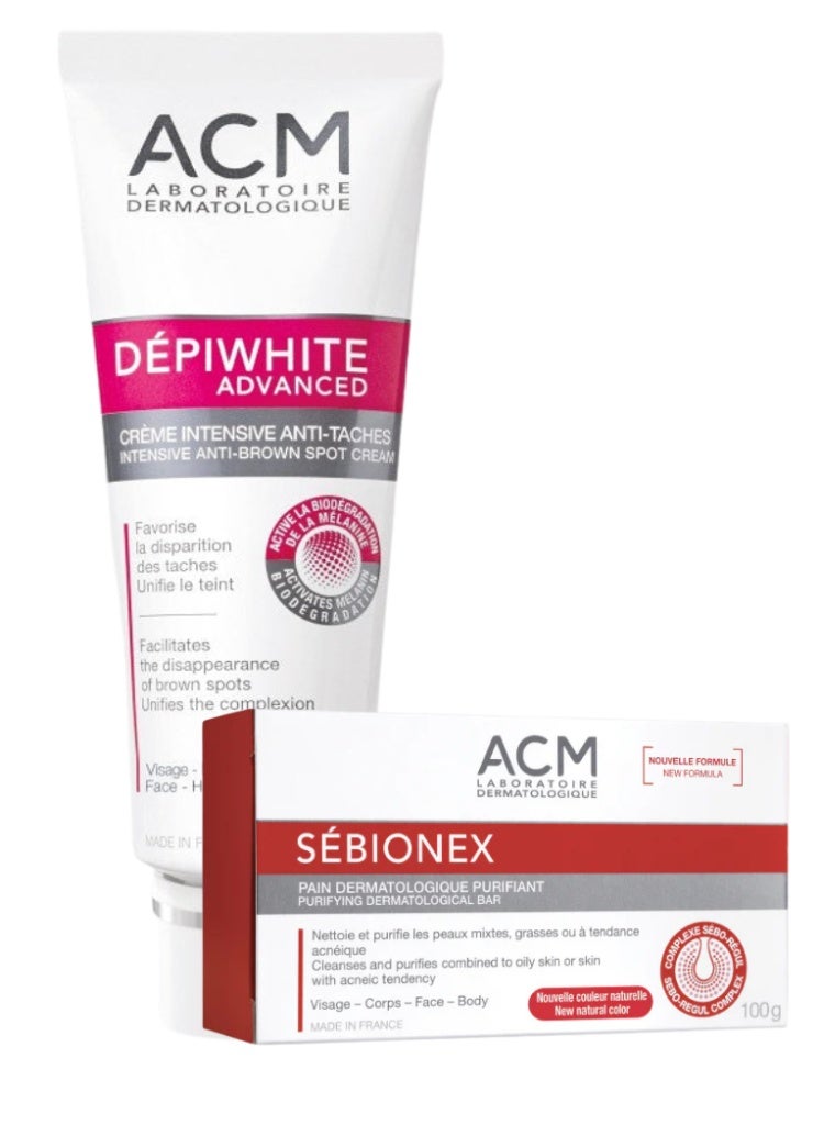 ACM Laboratoire dermatologique Dark Spots & Oily Skin Control – ACM Sébionex Purifying Soap + Depiwhite Advanced Anti-Dark Spot Cream Set for Clear, Even & Matte Skin - Image 1